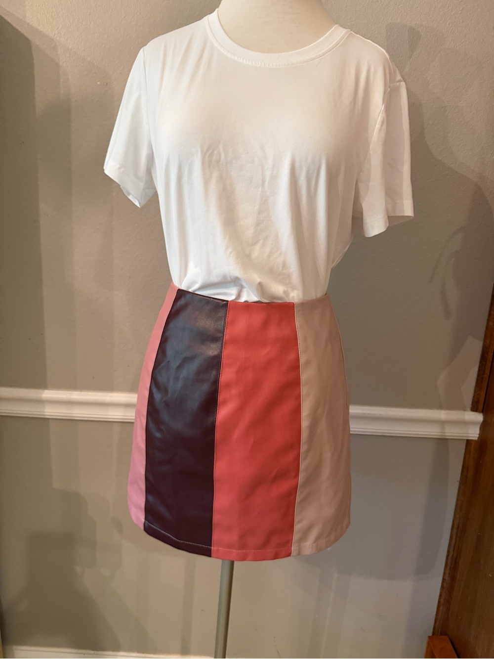Colorblock Faux-Leather Mini Skirt - Pink Multi NWT